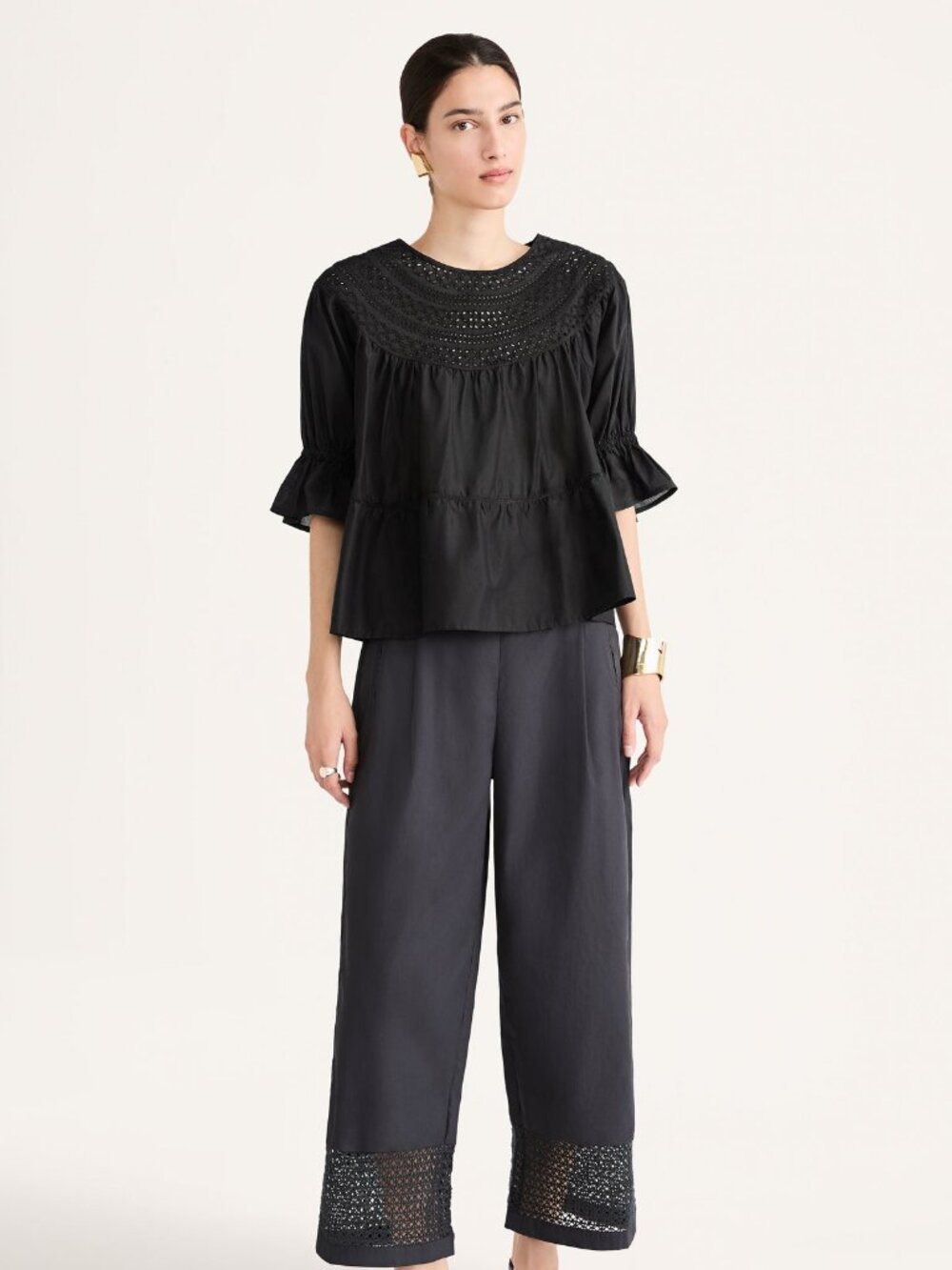 Merlette black smocked Paz blouse, size XS